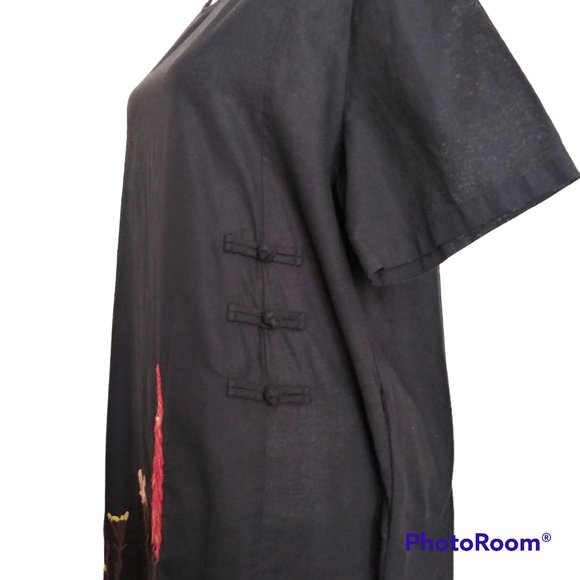YESNO Black Linen Blend Dress Size XL Embroidered Short Sleeve - Picture 3 of 7